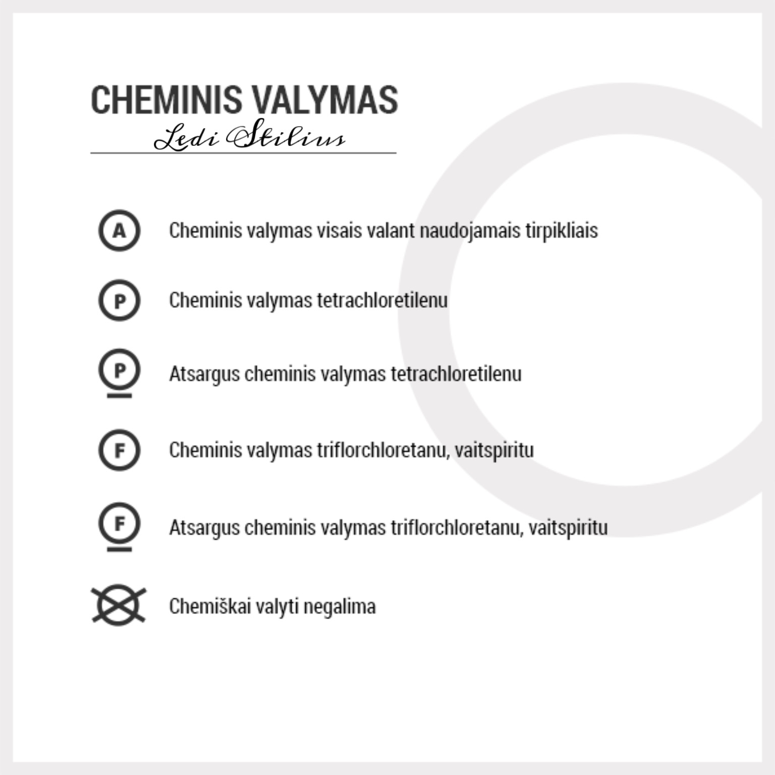 Cheminio valymo ženklinimas Cheminio valymo ženklinimas